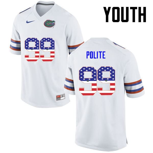 Youth NCAA Florida Gators Jachai Polite #99 Stitched Authentic USA Flag Fashion Nike White College Football Jersey XYN4565HL